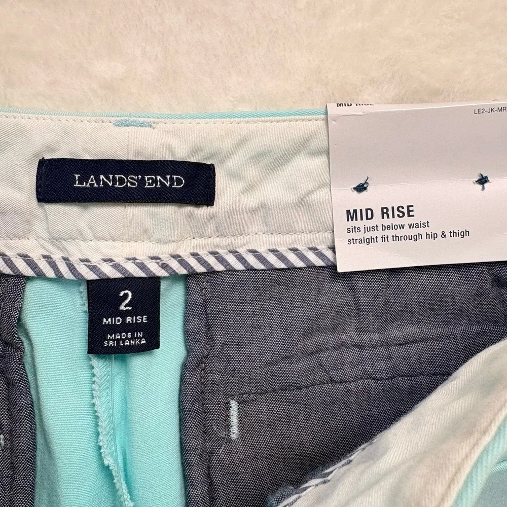Lands End Shorts Women Sz 2 Seafoam‎ Blue Mid Rise Chino Straight Fit